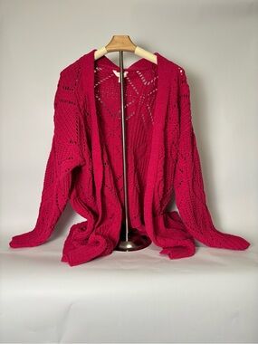 Terra & Sky Open-Front Crochet Cardigan - Fuchsia #P217